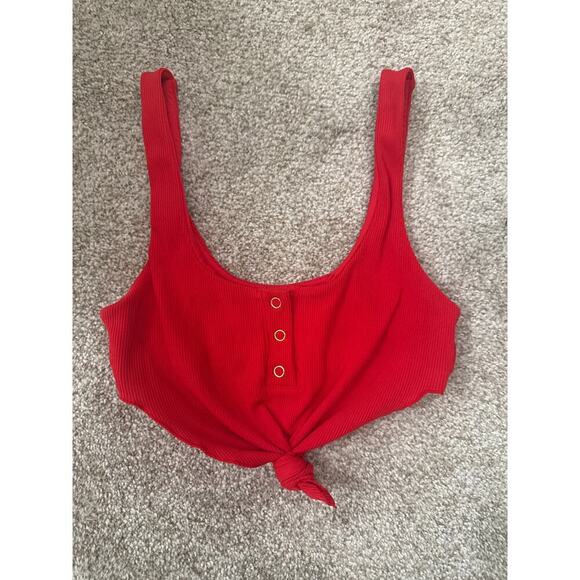 Beach Bunny Red Tide Knot Snap Buttons Bralette Bikini Top, S - Picture 5 of 13